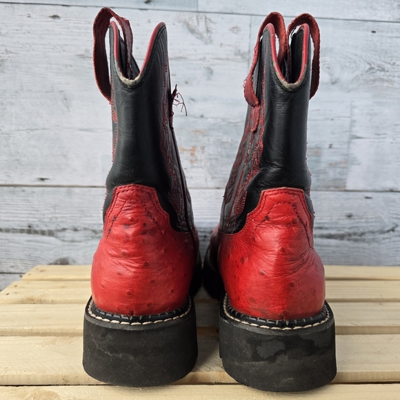 Roper Leather Ostrich Print Floral Red Black Western Boots Womens Size 7 - Picture 10 of 16